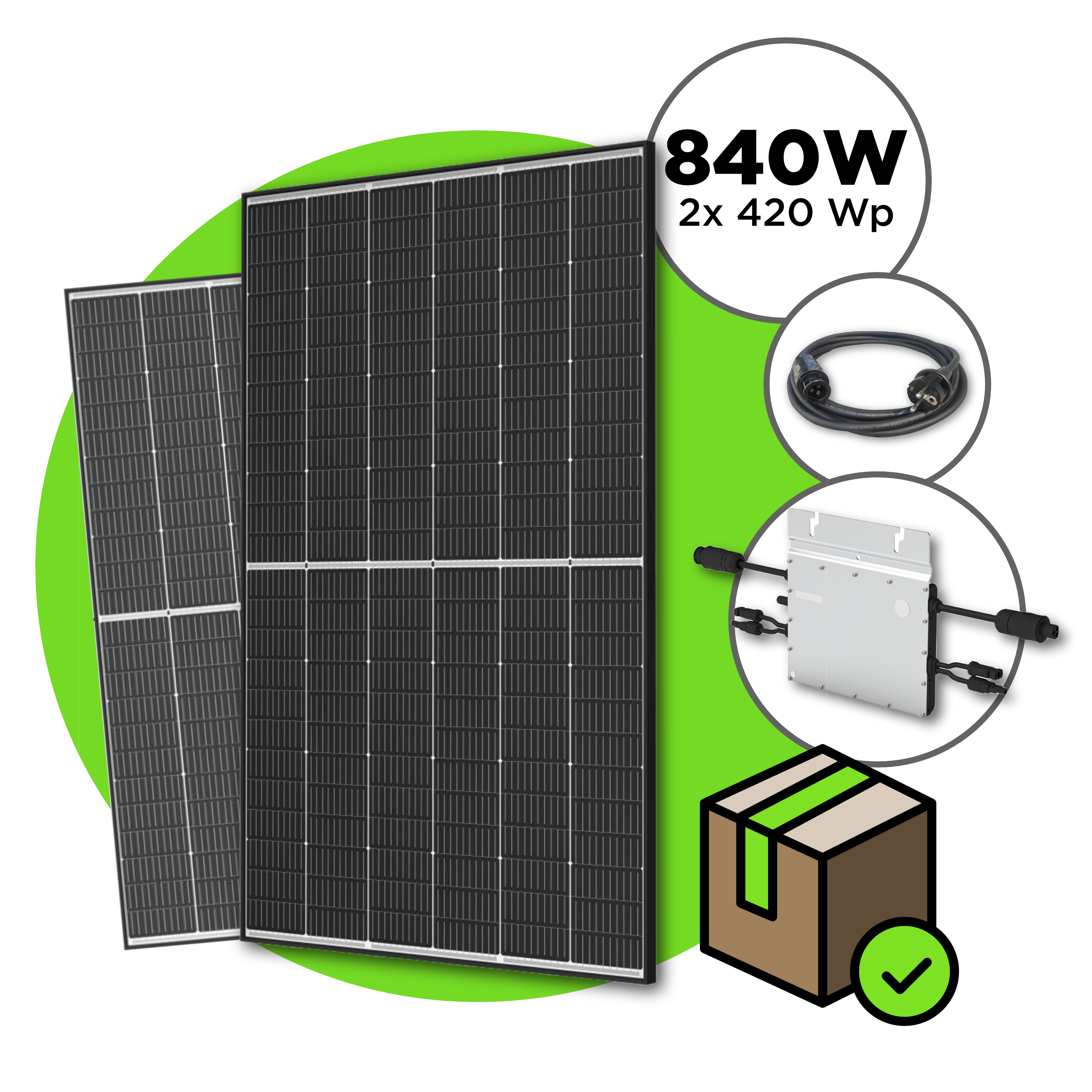 840 Wp Balkonkraftwerk mit 2x Trina Vertex S Modul —  800 W Hoymiles / ohne Unterkonstruktion / 5 m