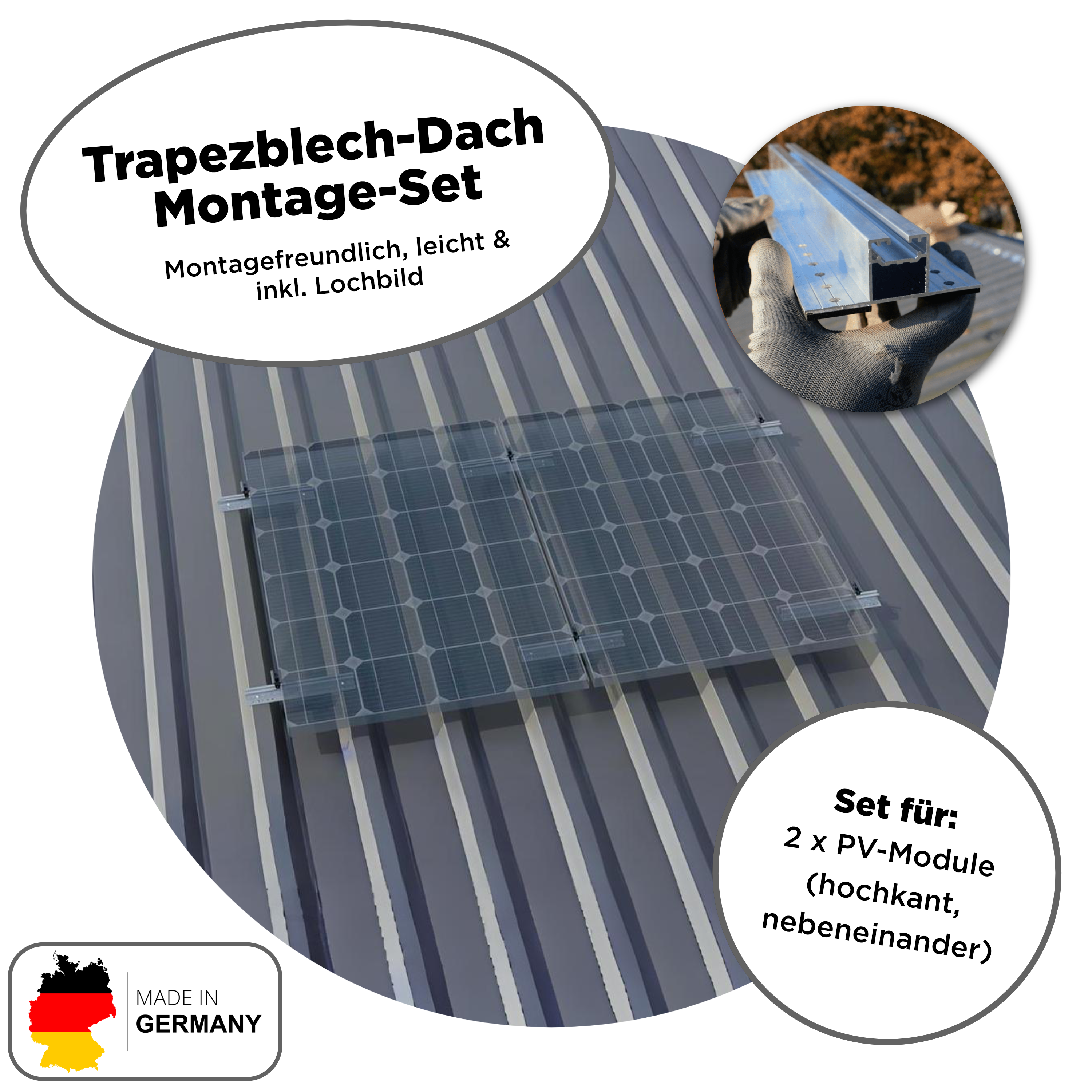 840 Wp Balkonkraftwerk mit 2x Trina Vertex S Modul —  600 W Hoymiles / Trapezdach Set / 10 m