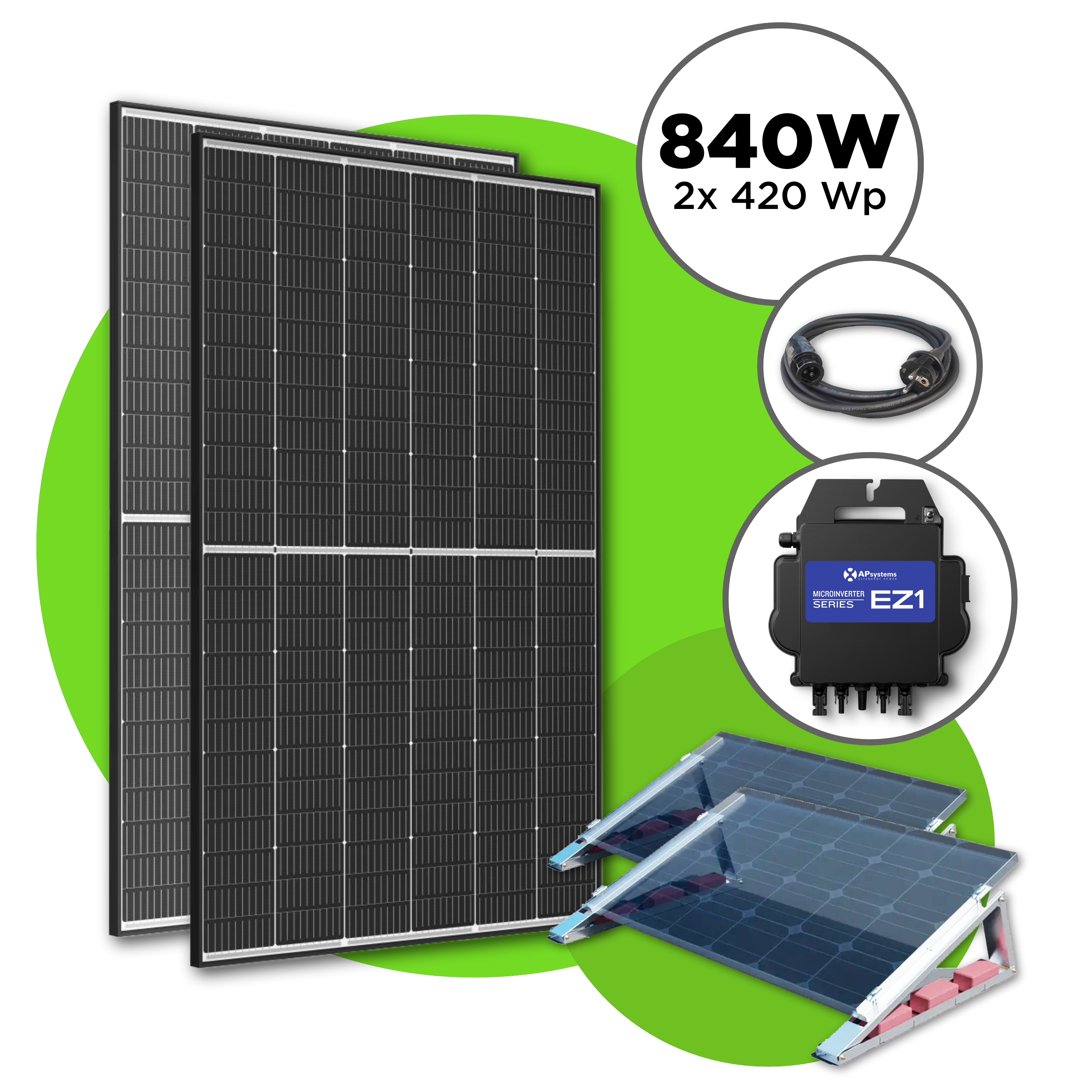 840 Wp Balkonkraftwerk mit 2x Trina Vertex S Modul —  APsystems EZ1 600 W - 800 W / Flachdach Set / 5 m