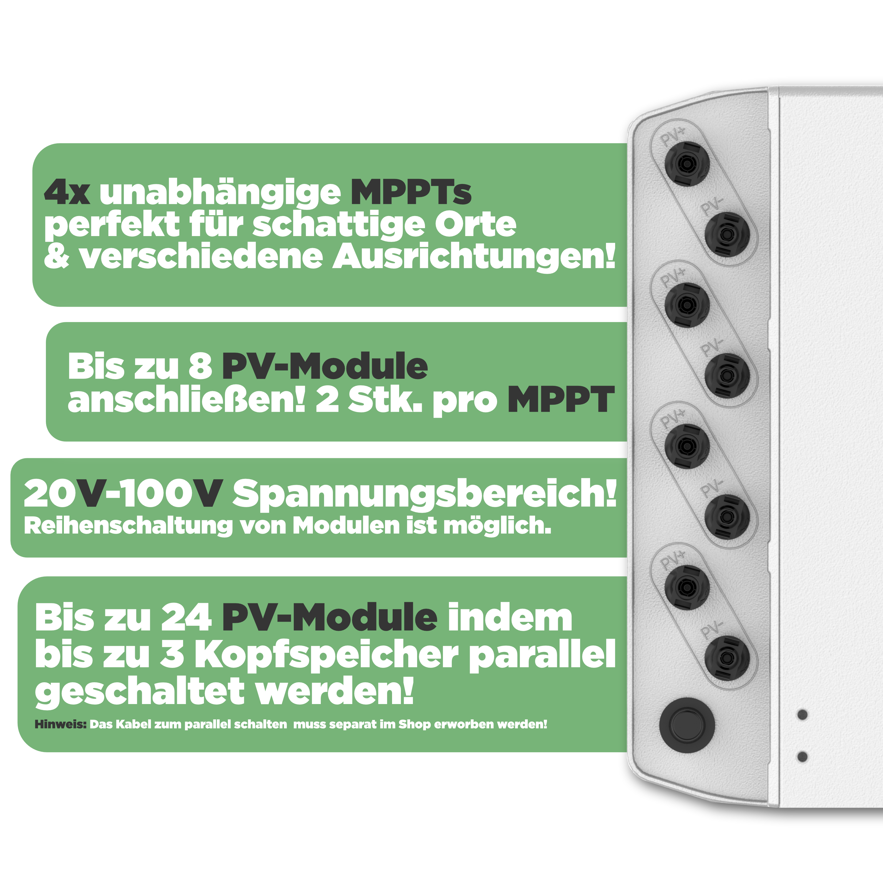 SunEnergyXT 500 PRO — 5 kWh Balkonkraftwerk Speicher mit 2.400W Wechselrichter, 4 MPPT & Notstromfunktion (LFP, erweiterbar auf 30 kWh)