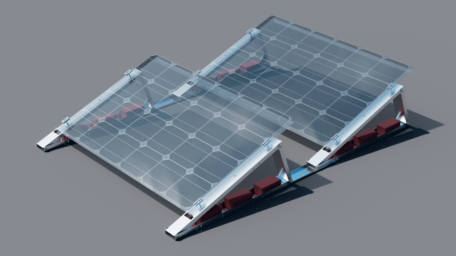 Balkonkraftwerk-Aufständerung — Flachdach  für 2 x PV-Module (hintereinander) RH 30 mm und 35 mm