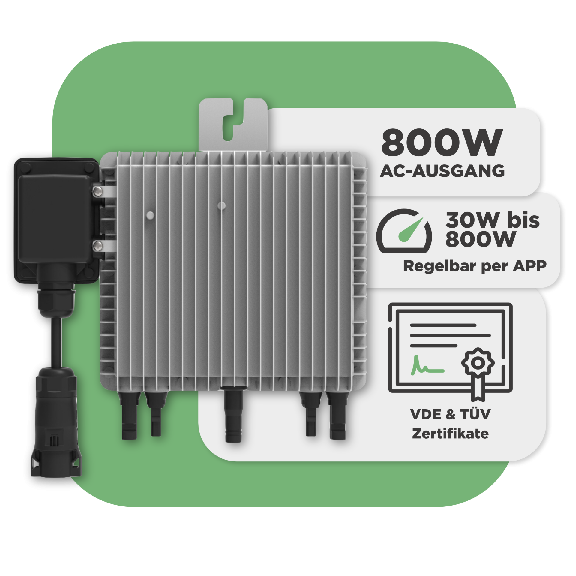 Sunlit Balkonkraftwerkspeicher — 8.600 Wh / mit IR Lesekopf (bitshake) / 800 W (Deye-SUN-M) / 20 m Schuko Kabel / 10 x Trina 450 Wp Full Black