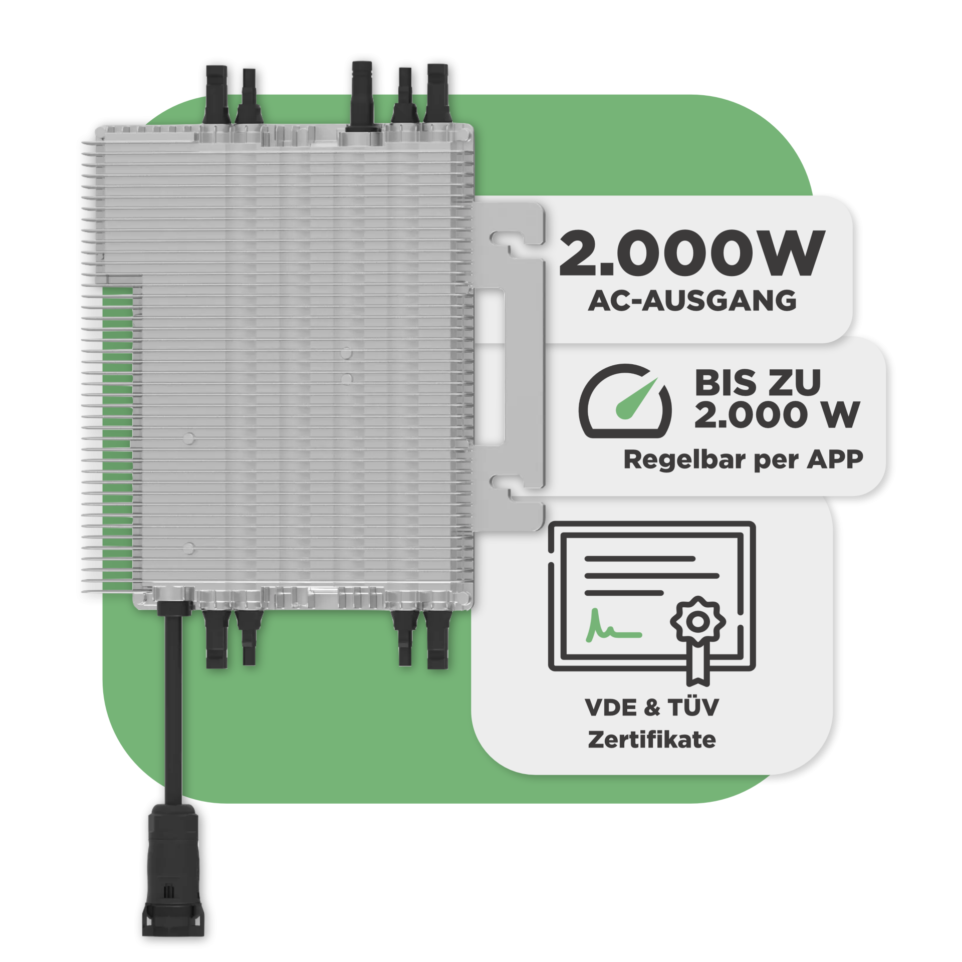 Sunlit Balkonkraftwerkspeicher — 8.600 Wh / mit IR Lesekopf (bitshake) / 2000 W (Deye-SUN-M) / 20 m Schuko Kabel / 10 x Trina 450 Wp Full Black