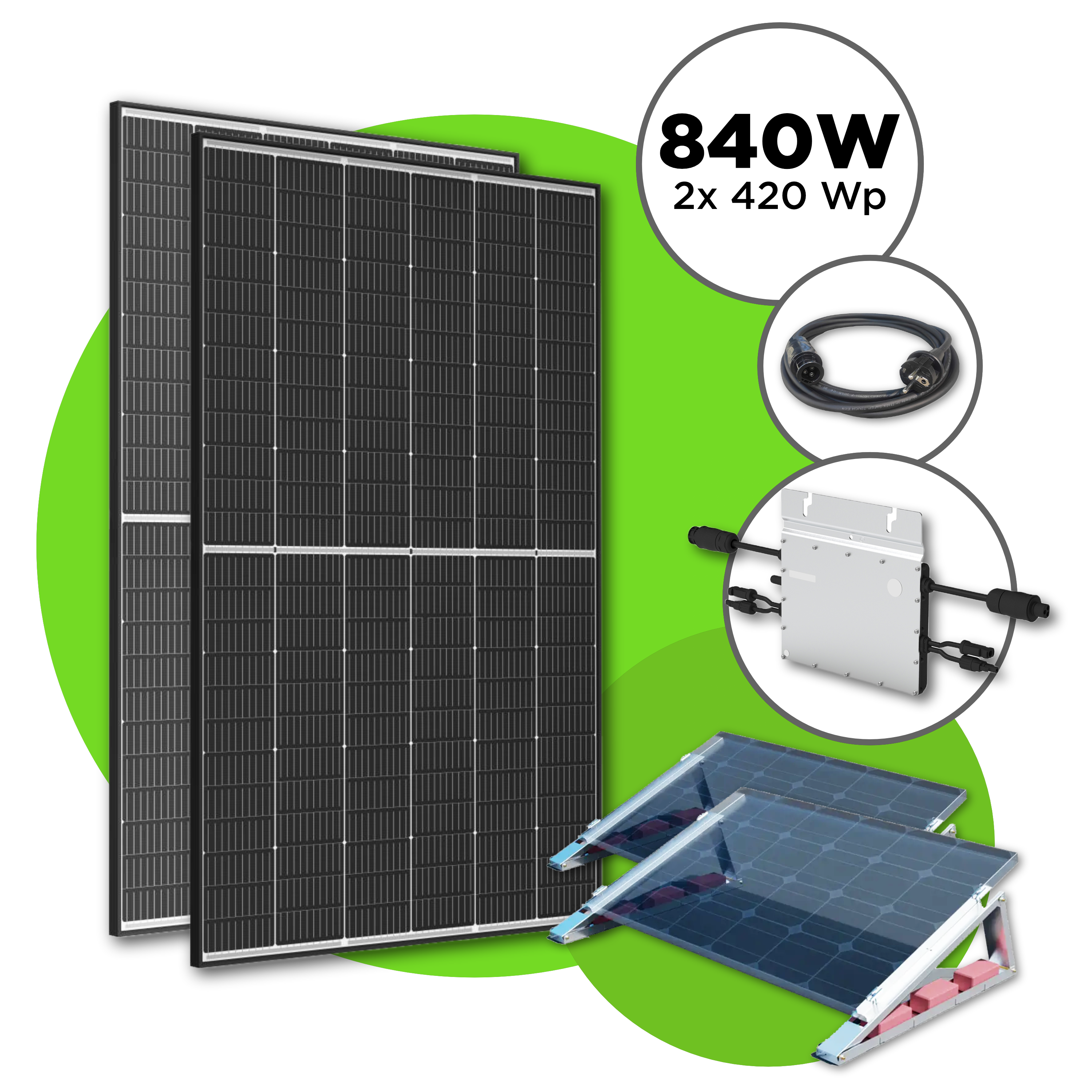 840 Wp Balkonkraftwerk mit 2x Trina Vertex S Modul —  800 W Hoymiles / Flachdach Set / 10 m