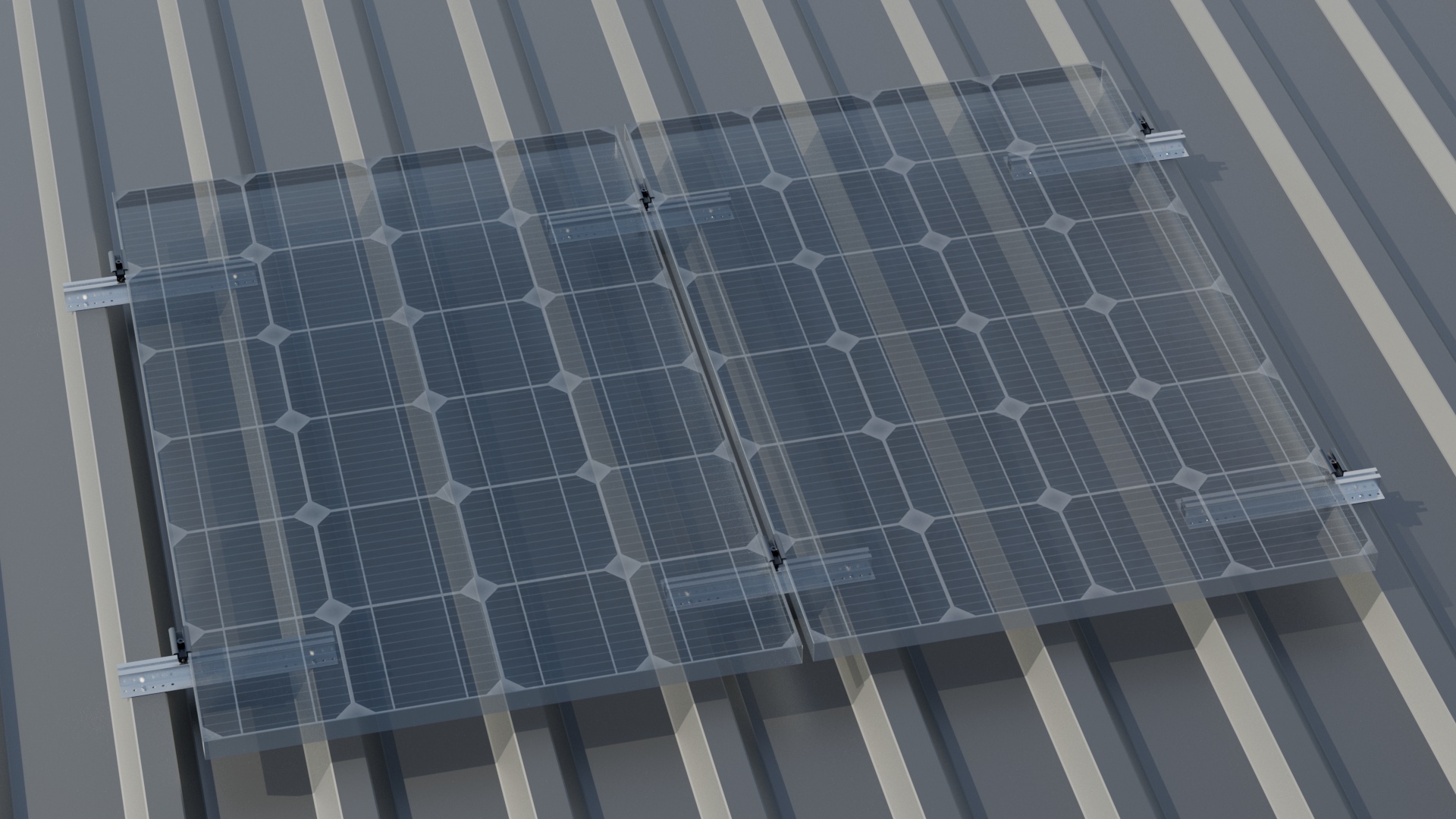 Balkonkraftwerk-Halterung — Trapezblech-Dach 4x PV-Module RH 30 mm