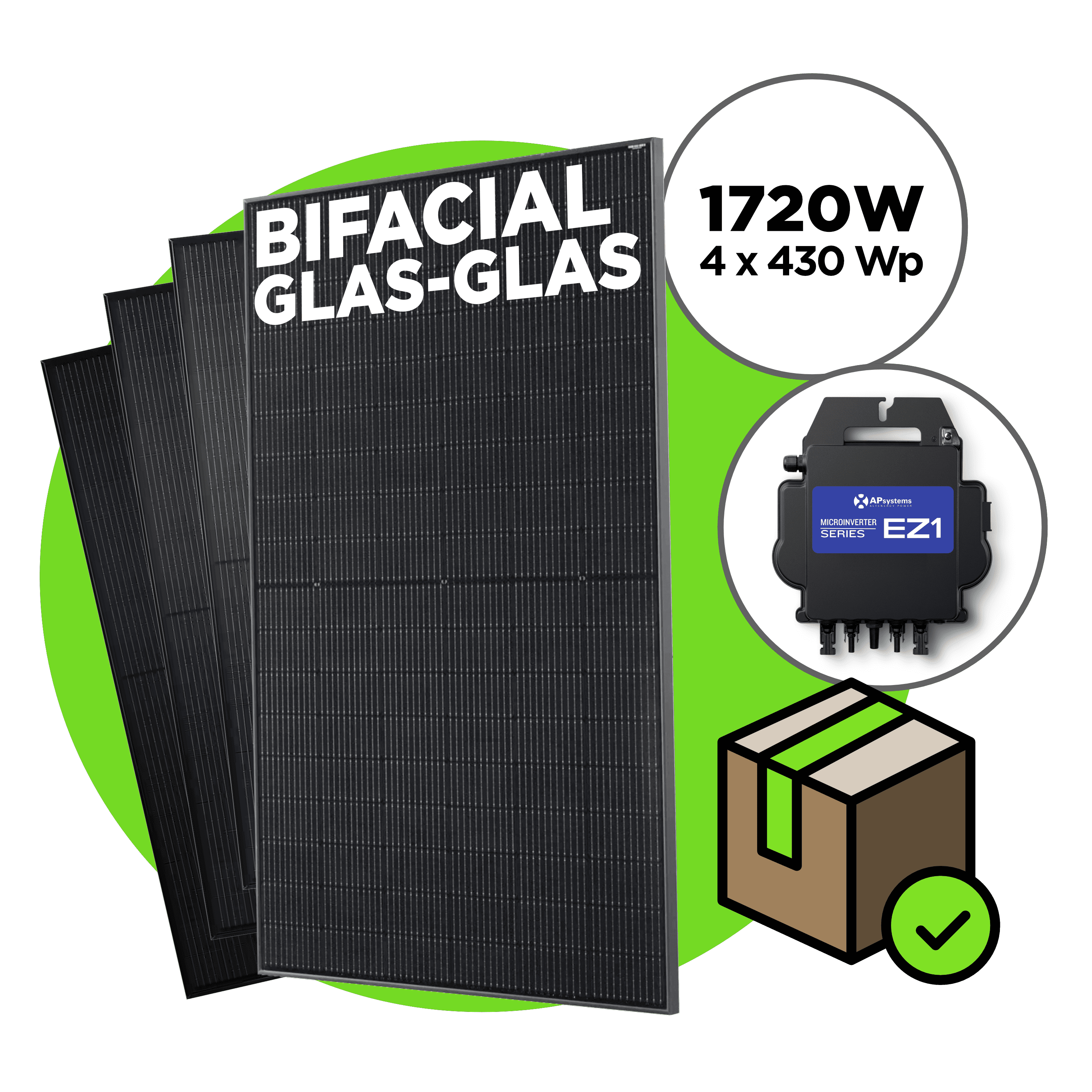 1720 Wp Bifacial Full Black Balkonkraftwerk mit 4 Modulen — Apsystems EZ1-M