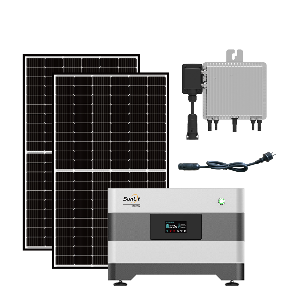 Sunlit Solar Speicher Starter Set — 1 x Sunlit BK215 Kopfspeicher + 2 x 380 Wp Module + 800 W Deye Wechselrichter + 3 m Anschlusskabel