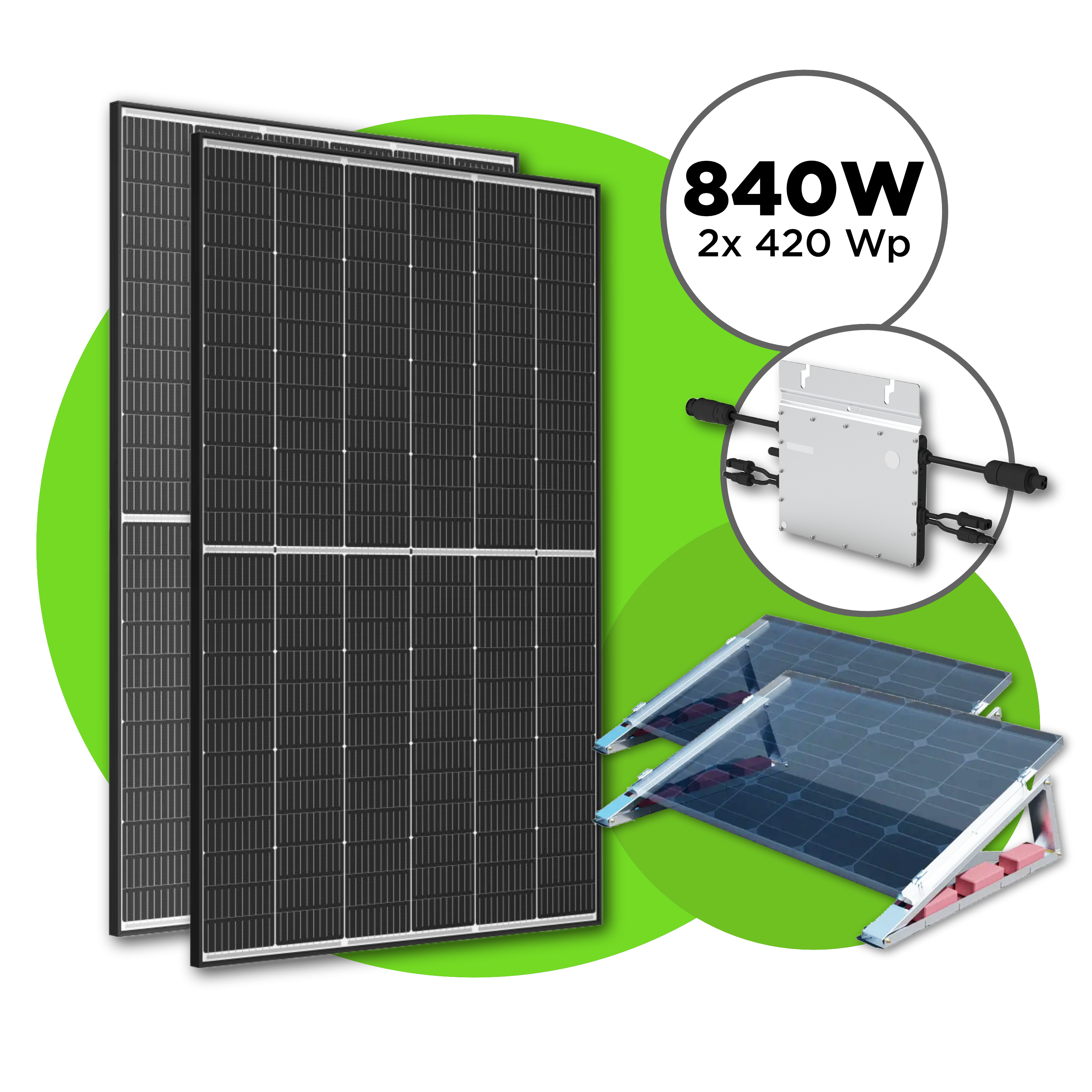 840 Wp Balkonkraftwerk mit 2x Trina Vertex S Modul —  600 W Hoymiles / Flachdach Set / ohne Kabel