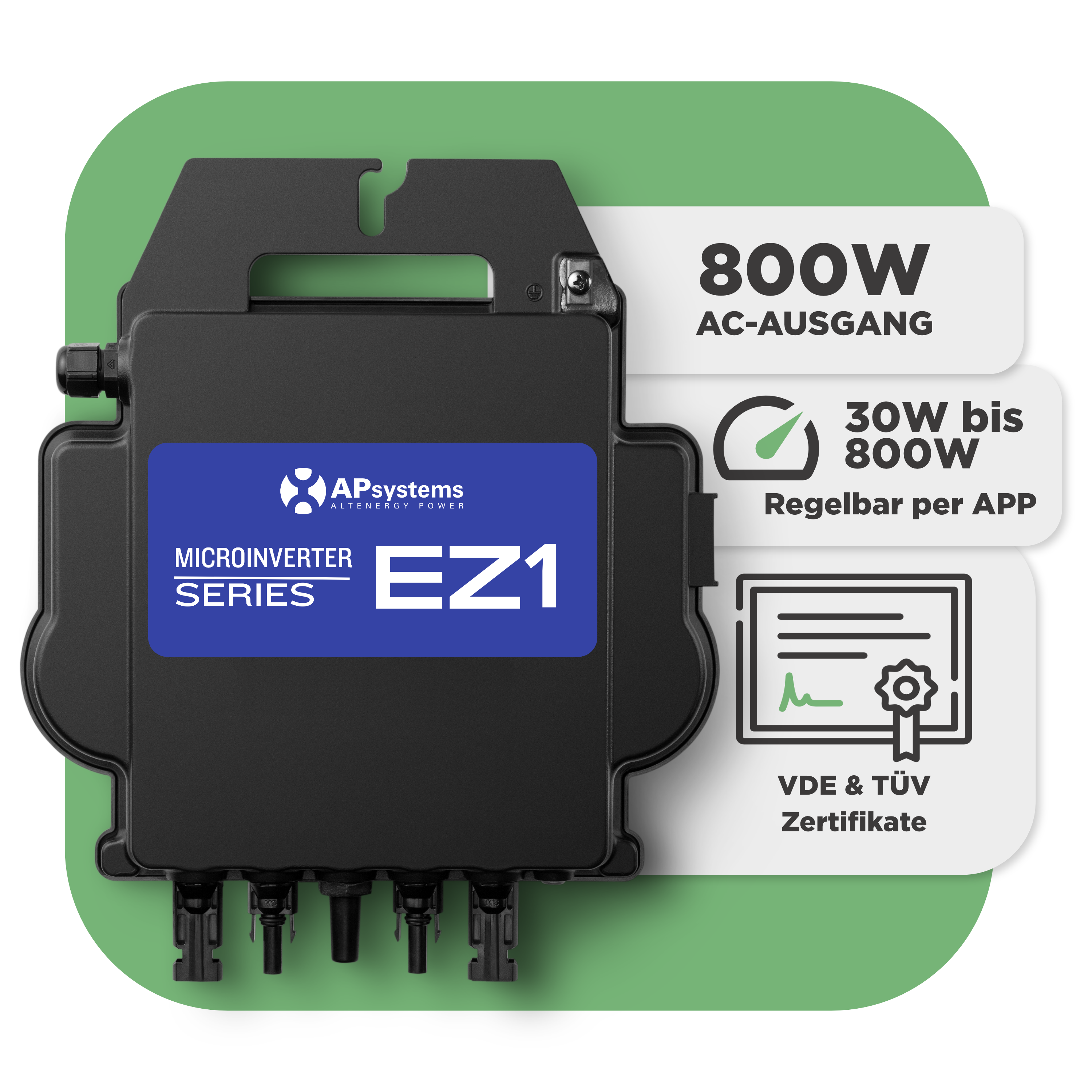 Sunlit Balkonkraftwerkspeicher — 8.600 Wh / mit IR Lesekopf (bitshake) / 800 W (Apsystems EZ1-M) / 20 m Schuko Kabel / 10 x Trina 450 Wp Full Black